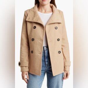 Thread & Supply Beige Double-Breasted Peacoat